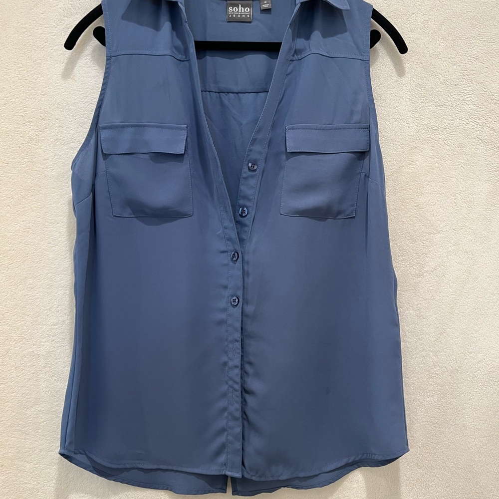New York & Company Soho Jeans Slate Blue Sleeveless Button-Front Blouse